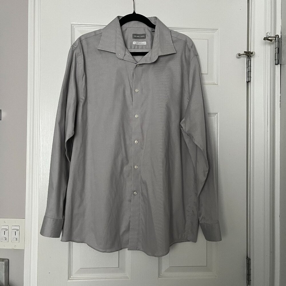 MICHAEL KORS Men Regular Fit Airsoft Stretch long sleeve Button Up Shirt Grey XL
